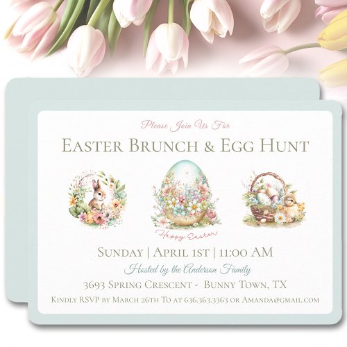 Vintage Easter Brunch Egg Hunt Blue Invitation