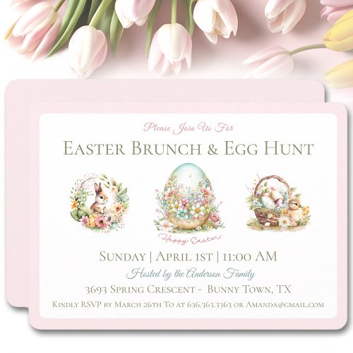 Vintage Easter Brunch Egg Hunt Pink Invitation