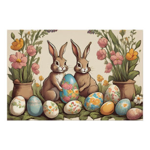 Vintage Easter Bunnies and Easter Eggs  Poster