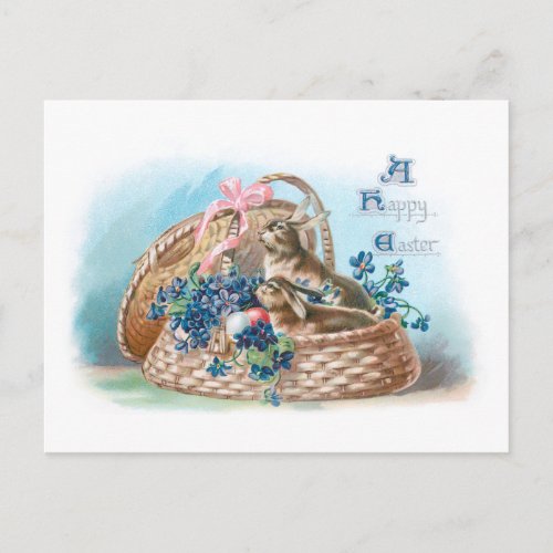 Vintage Easter Bunnies and Forget_Me_Nots Postcard
