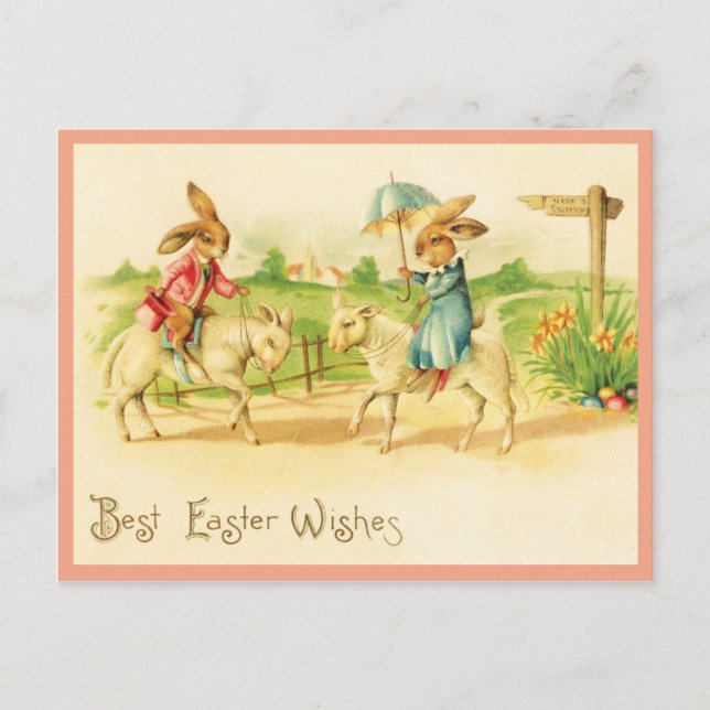 Vintage Easter Bunnies and Lambs Postcard (Front)