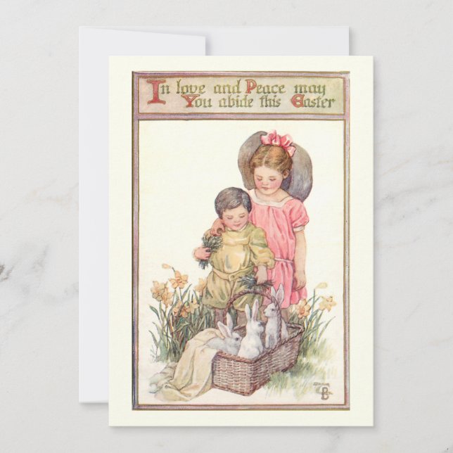 Vintage Easter Bunnies and Peace Message Holiday Card (Front)