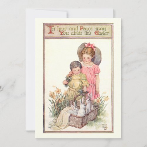 Vintage Easter Bunnies and Peace Message Holiday Card