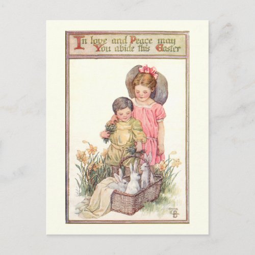 Vintage Easter Bunnies and Peace Message Postcard