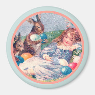 Vintage Easter Bunnies and Sleeping Girl Magnet