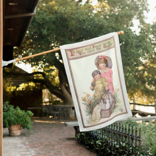 Vintage Easter Bunnies Children and Peace Message House Flag