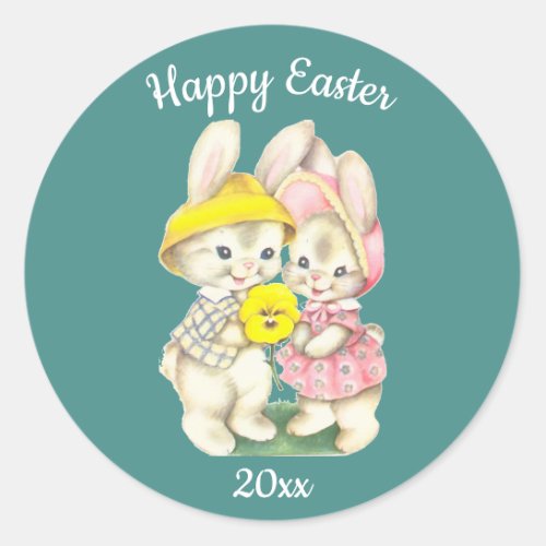 Vintage Easter Bunnies Classic Round Sticker