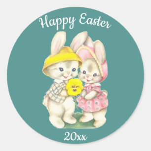 Vintage Easter Bunnies. Classic Round Sticker