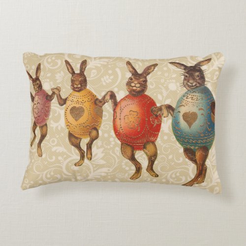 Vintage Easter Bunnies Dancing with Egg Costumes Accent Pillow