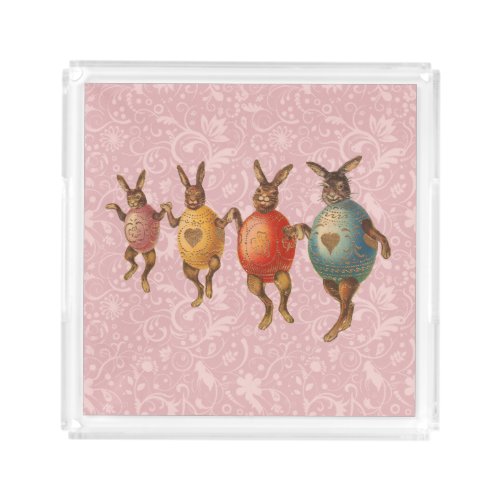 Vintage Easter Bunnies Dancing with Egg Costumes Acrylic Tray