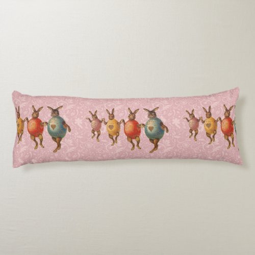 Vintage Easter Bunnies Dancing with Egg Costumes Body Pillow