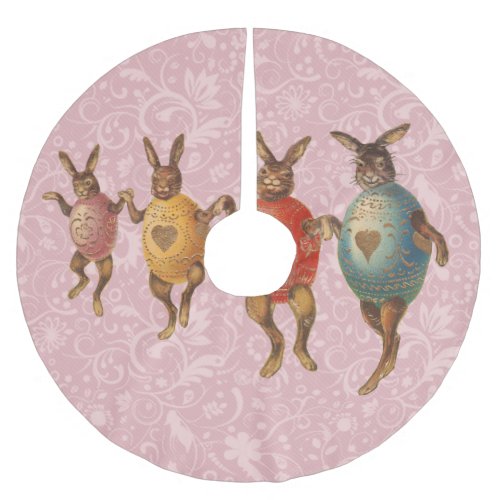 Vintage Easter Bunnies Dancing with Egg Costumes Brushed Polyester Tree Skirt