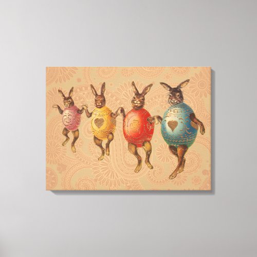 Vintage Easter Bunnies Dancing with Egg Costumes Canvas Print