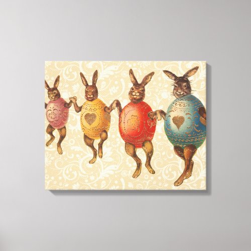 Vintage Easter Bunnies Dancing with Egg Costumes Canvas Print