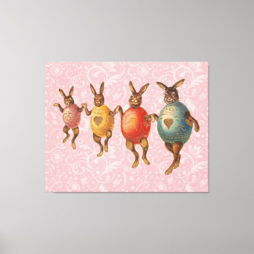 Vintage Easter Bunnies Dancing with Egg Costumes Canvas Print