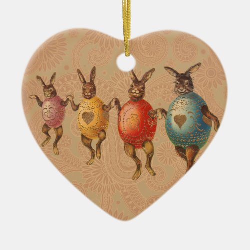 Vintage Easter Bunnies Dancing with Egg Costumes Ceramic Ornament
