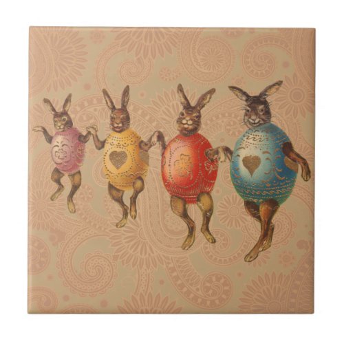 Vintage Easter Bunnies Dancing with Egg Costumes Ceramic Tile