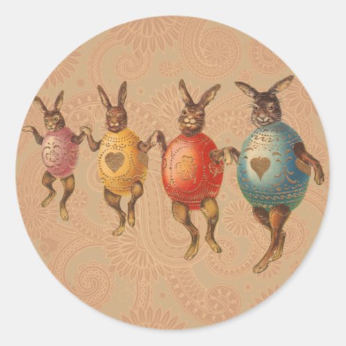 Vintage Easter Bunnies Dancing with Egg Costumes Classic Round Sticker
