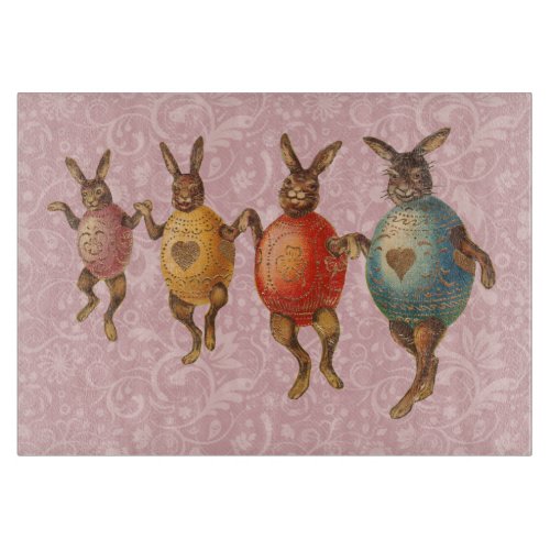 Vintage Easter Bunnies Dancing with Egg Costumes Cutting Board