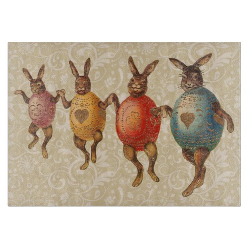 Vintage Easter Bunnies Dancing with Egg Costumes Cutting Board