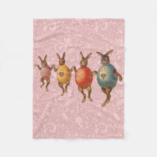 Vintage Easter Bunnies Dancing with Egg Costumes Fleece Blanket