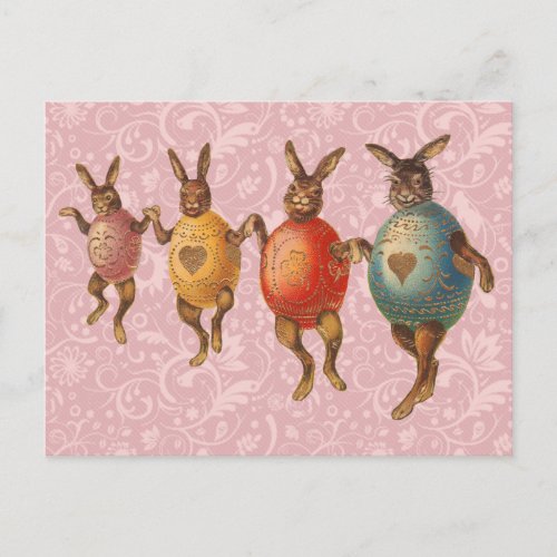 Vintage Easter Bunnies Dancing with Egg Costumes Holiday Postcard