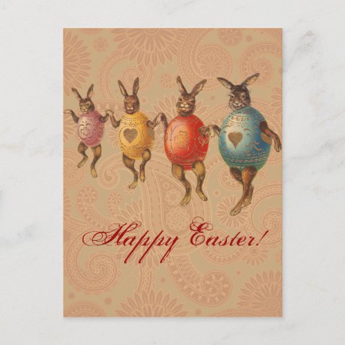 Vintage Easter Bunnies Dancing with Egg Costumes Holiday Postcard