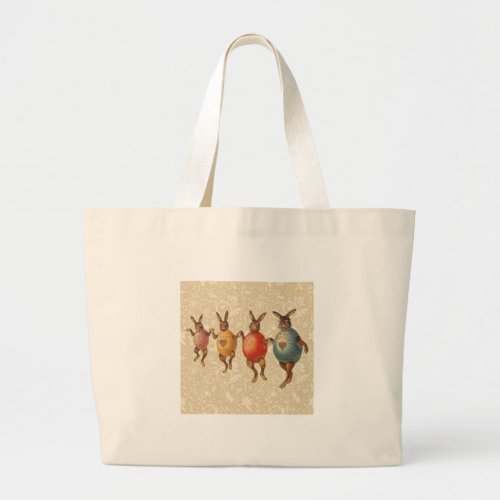 Vintage Easter Bunnies Dancing with Egg Costumes Large Tote Bag