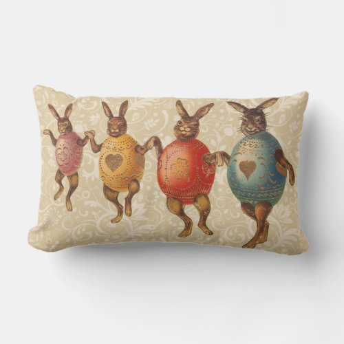 Vintage Easter Bunnies Dancing with Egg Costumes Lumbar Pillow