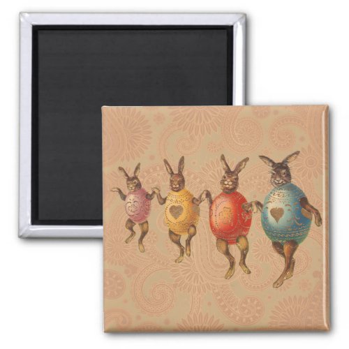 Vintage Easter Bunnies Dancing with Egg Costumes Magnet
