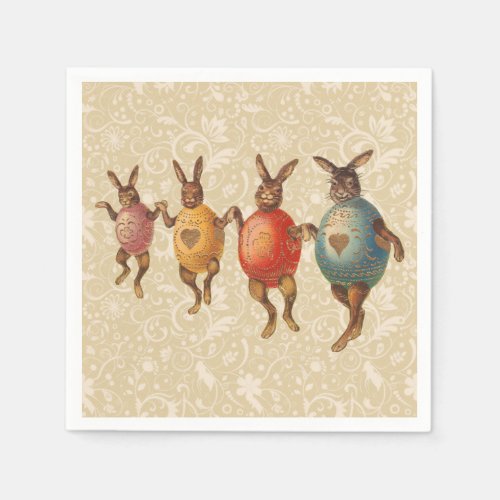 Vintage Easter Bunnies Dancing with Egg Costumes Napkins