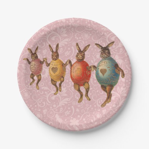 Vintage Easter Bunnies Dancing with Egg Costumes Paper Plates