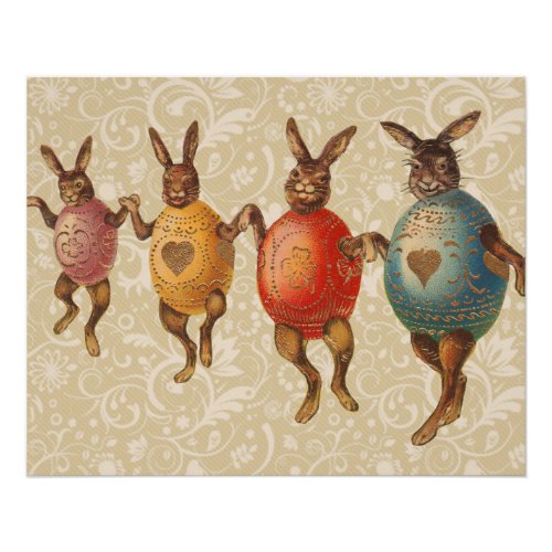 Vintage Easter Bunnies Dancing with Egg Costumes Poster