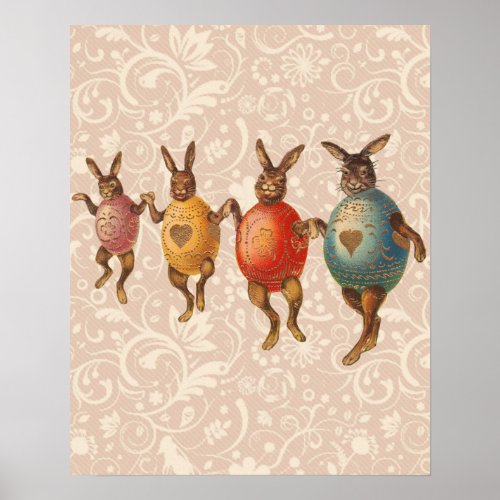 Vintage Easter Bunnies Dancing with Egg Costumes Poster