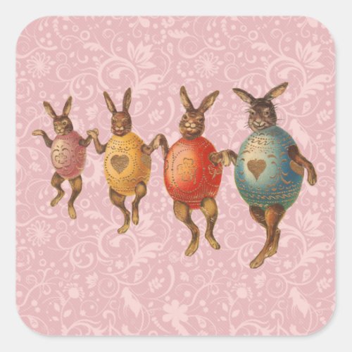 Vintage Easter Bunnies Dancing with Egg Costumes Square Sticker