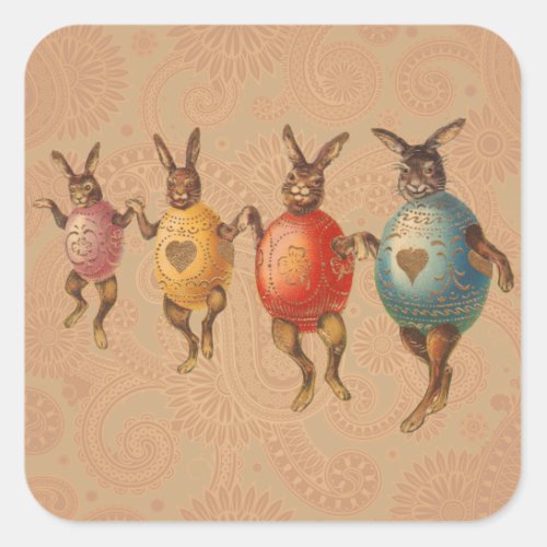 Vintage Easter Bunnies Dancing with Egg Costumes Square Sticker