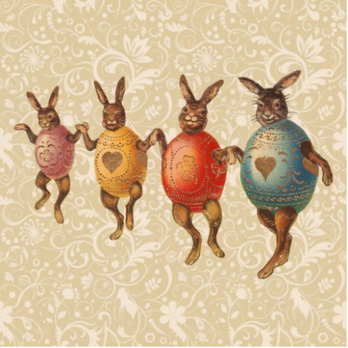 Vintage Easter Bunnies Dancing with Egg Costumes Statuette