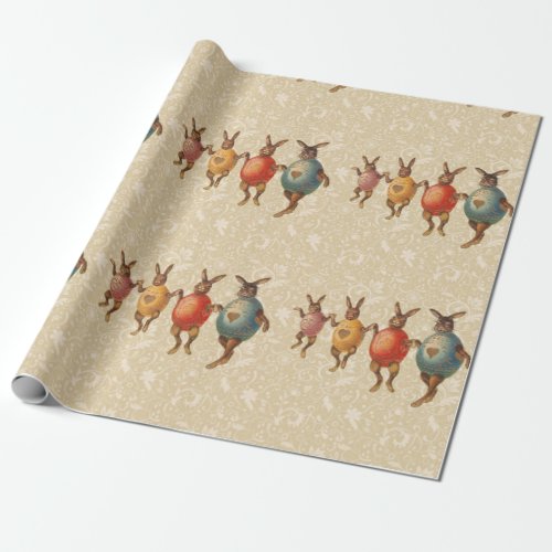 Vintage Easter Bunnies Dancing with Egg Costumes Wrapping Paper