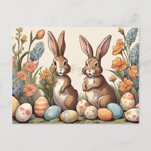Vintage Easter Bunnies Egg Hunt  Holiday Postcard