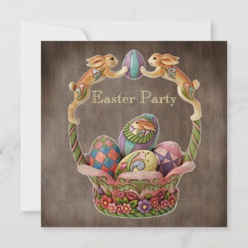 Vintage Easter Bunnies  Eggs Easter Party Invitation