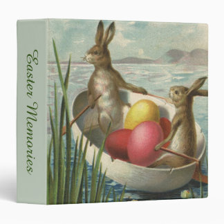 Vintage Easter Bunnies in a Boat with Easter Eggs 3 Ring Binder