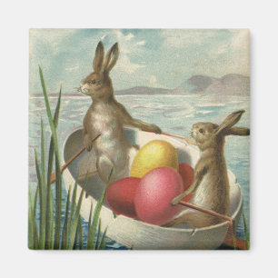 Vintage Easter Bunnies in a Boat with Easter Eggs Magnet