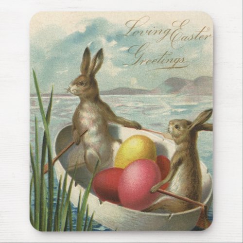 Vintage Easter Bunnies in a Boat with Easter Eggs Mouse Pad