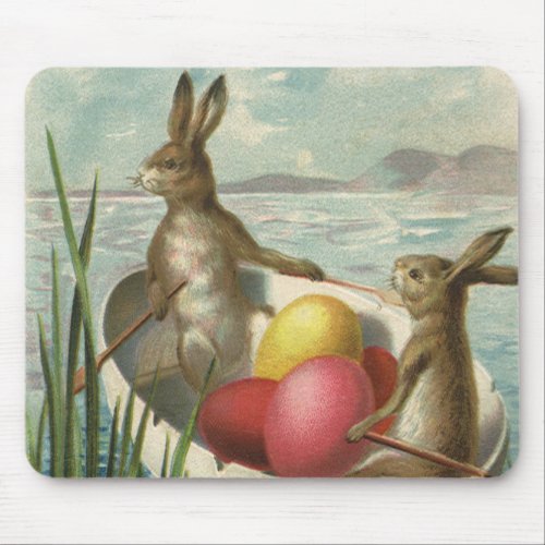 Vintage Easter Bunnies in a Boat with Easter Eggs Mouse Pad