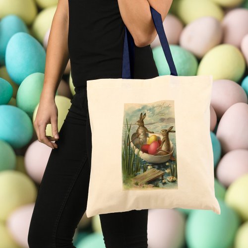 Vintage Easter Bunnies in a Boat with Easter Eggs Tote Bag