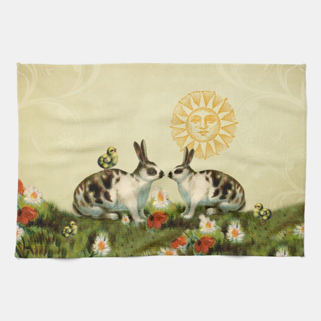 Vintage Easter Bunnies Kitchen Towel (Horizontal)