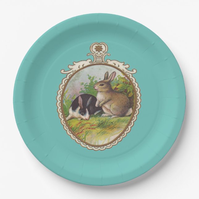 Vintage Easter Bunnies Paper Plates (Front)