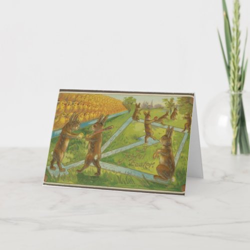 Vintage Easter Bunnies Playing Baseball Holiday Card