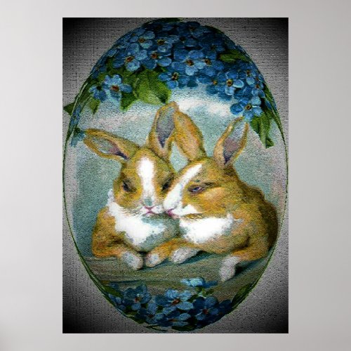 Vintage Easter Bunnies Textured Image ZSSG Poster