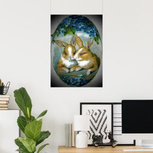 Vintage Easter Bunnies Textured Image, ZSSG Poster
